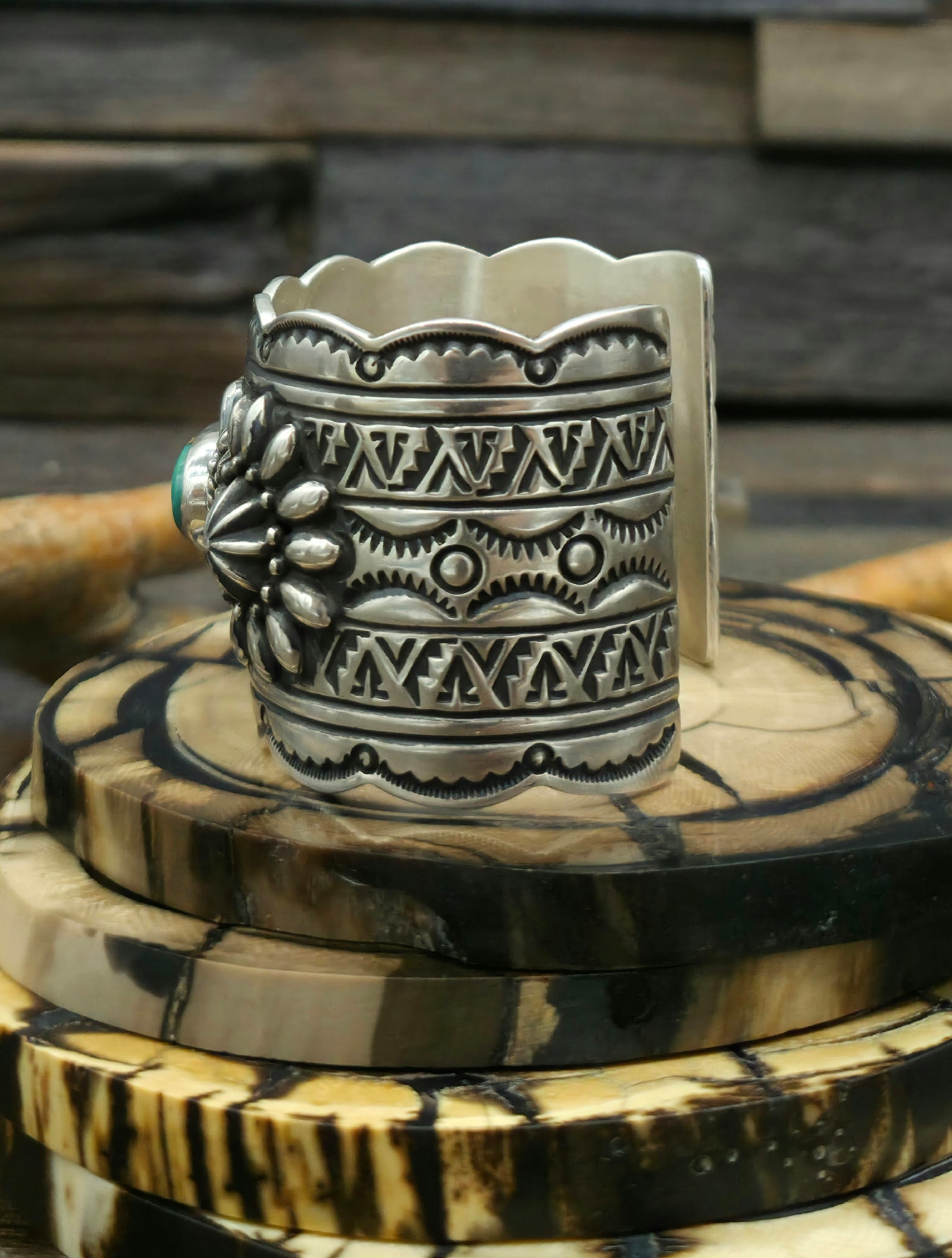 Stamped Sterling Silver Turquoise Cuff by Happy Piasso - 6 1/2 in.