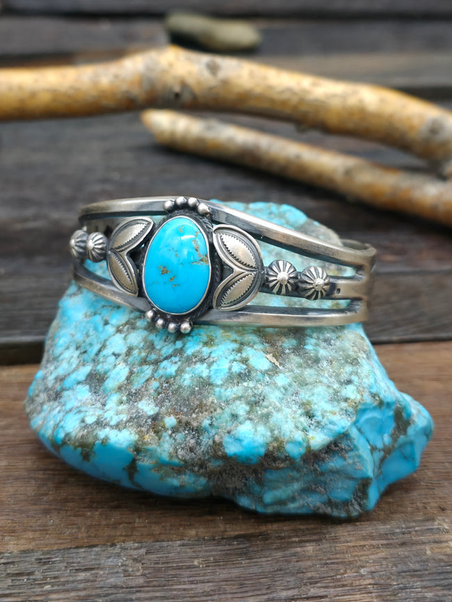 Kingman Turquoise Sterling Silver Cuff by Henry Morgan - 6 1/2 in. w/gap