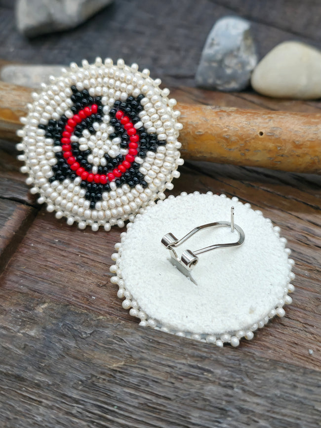 Beadwork Basket Post Earrings - White and Red