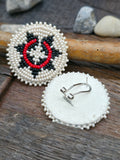 Beadwork Basket Post Earrings - White and Red