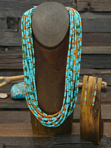 Three Strand Coral and Sterling Silver Bead Necklace by Fred Archuleta - 26 in.