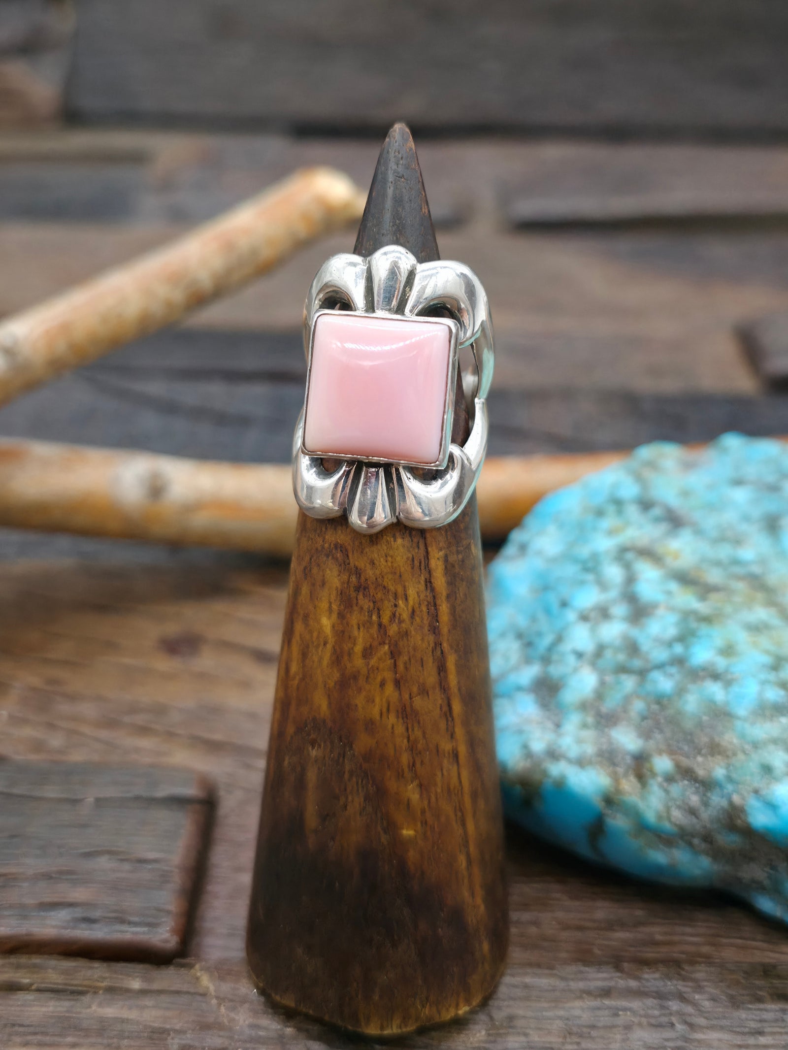 Cast Sterling Silver Pink Conch Ring by Kevin Yazzie - Size 7