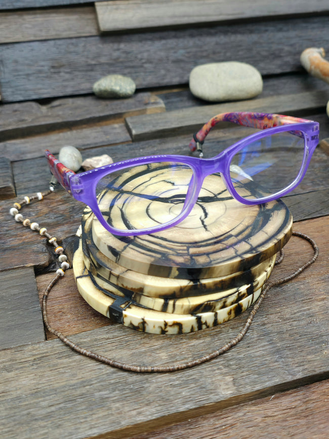 Spiny Oyster and Dark Heishi Eyeglass Chain by Ramona Bird - 25 in.