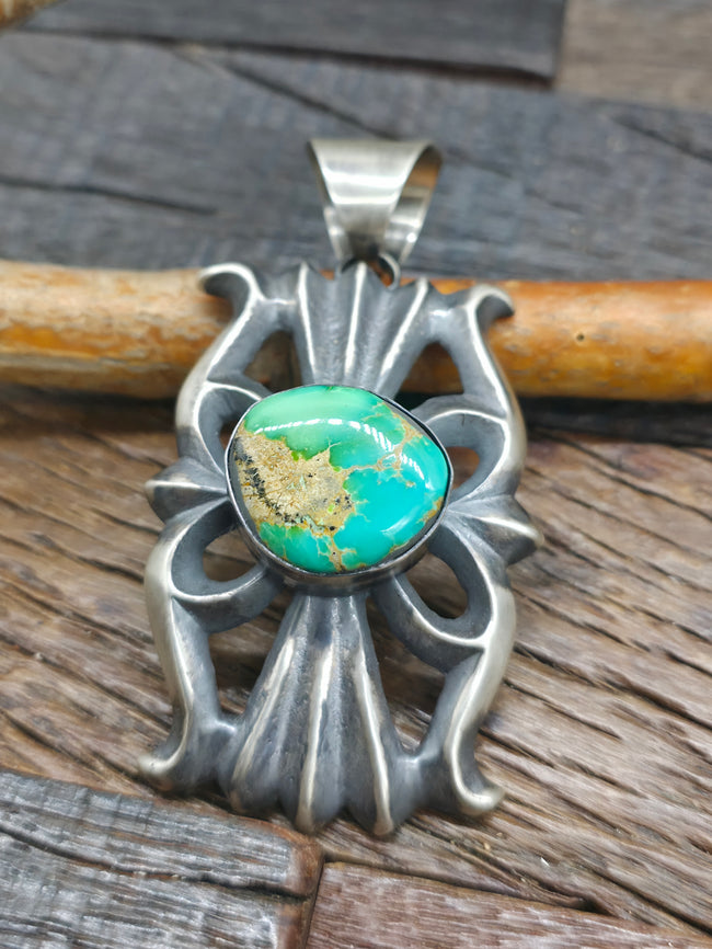 Chimney Butte Heavyweight Cast Sterling Silver Turquoise Pendant - 3 in. by 1 1/2 in.