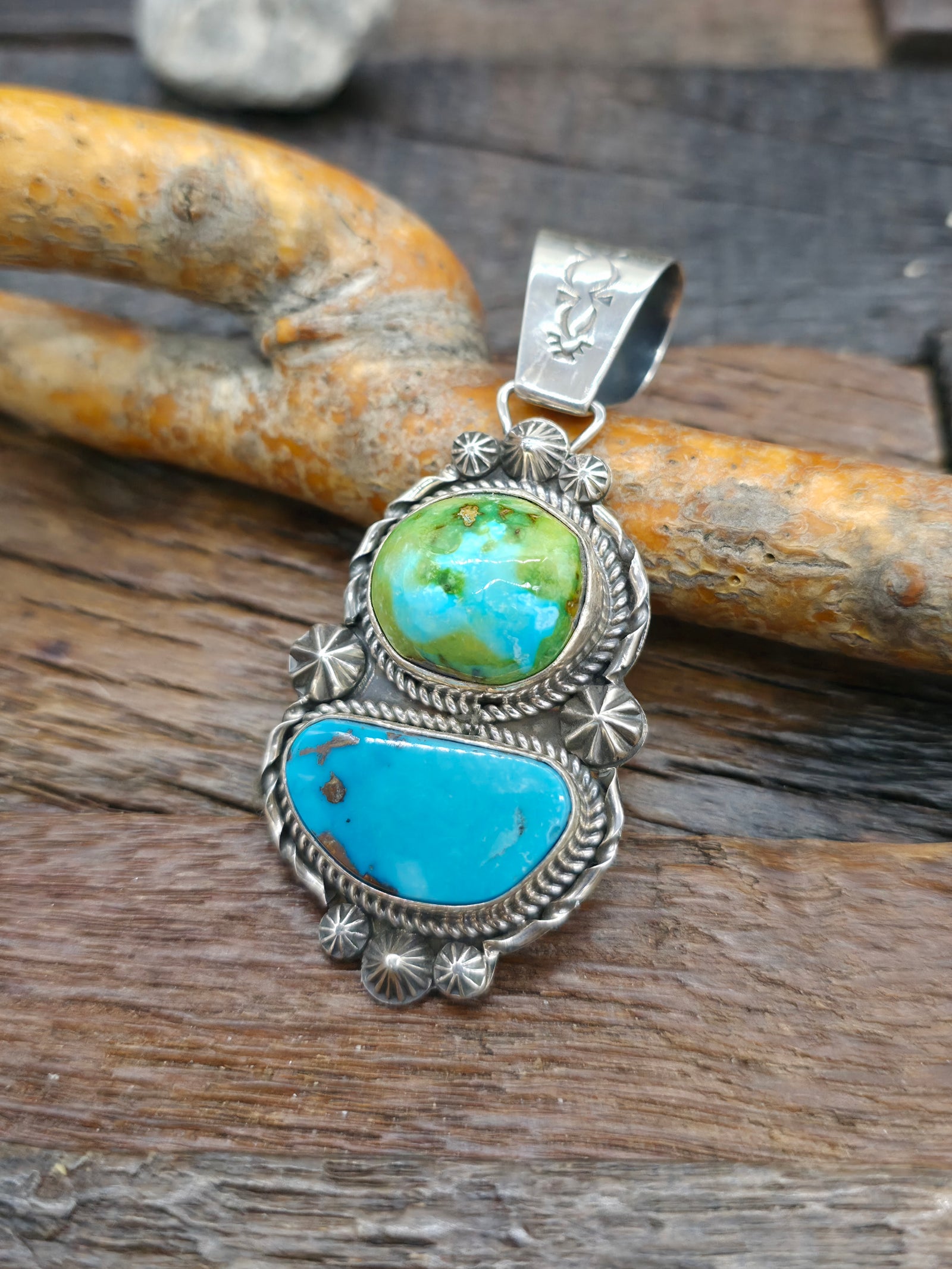 Blue Gem and Sonoran Gold Turquoise Pendant by Rosella Paxton