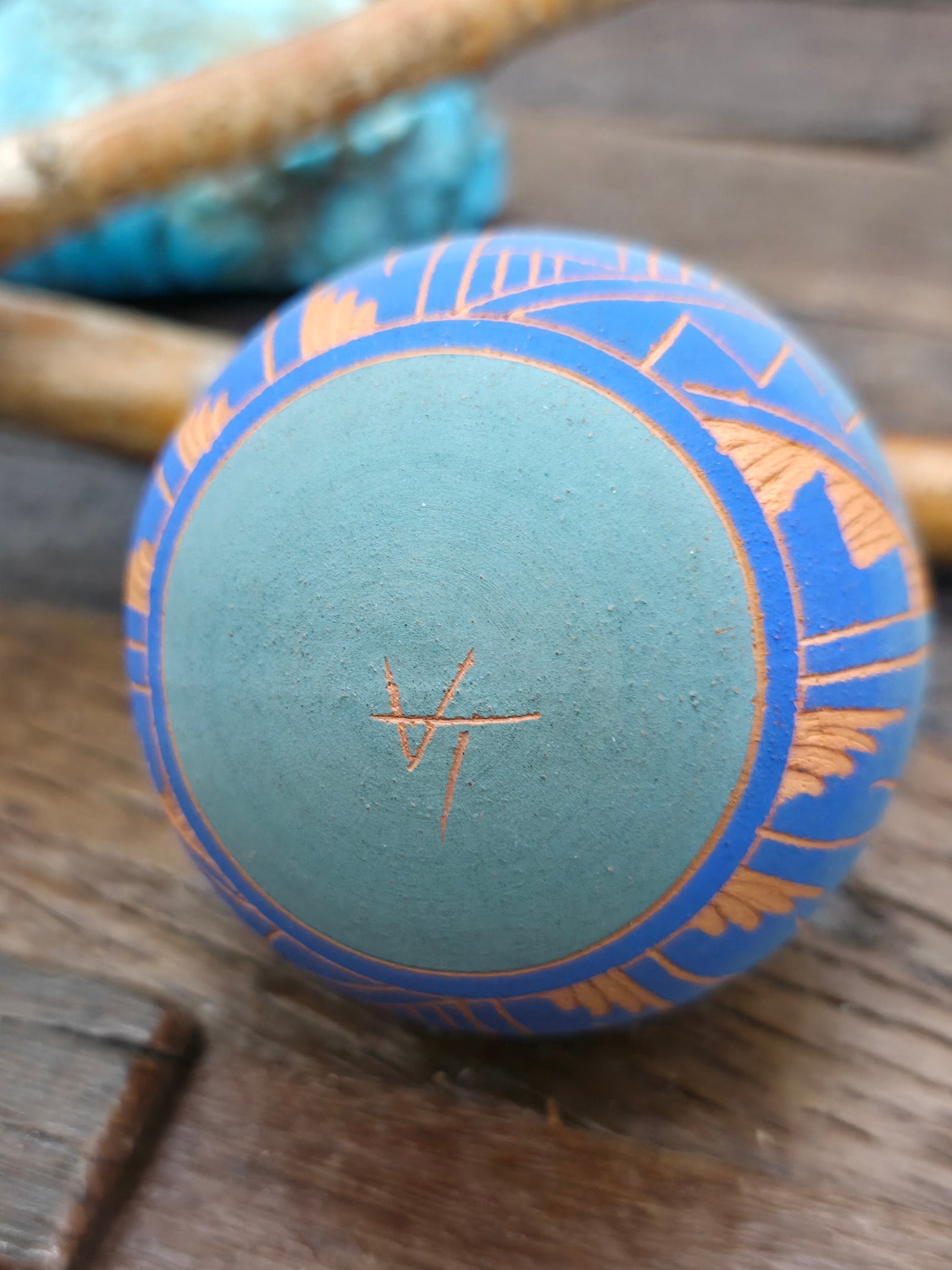 Navajo Etched Christmas Ornament Bauble by Viveca Tsosie - Green