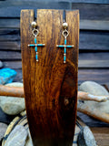 14 KT Gold Sleeping Beauty Turquoise Inlay Cross Earrings