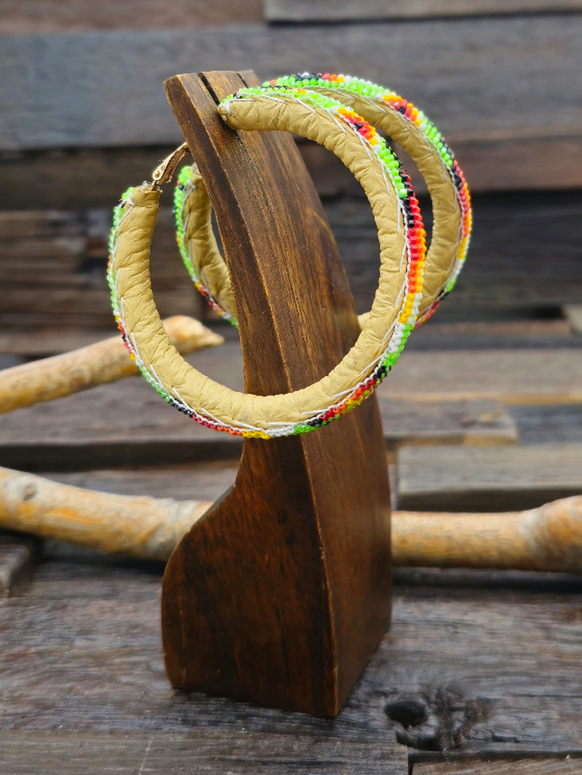 Large Beaded Hoop Earrings Light Green