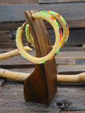 Large Beaded Hoop Earrings Light Green