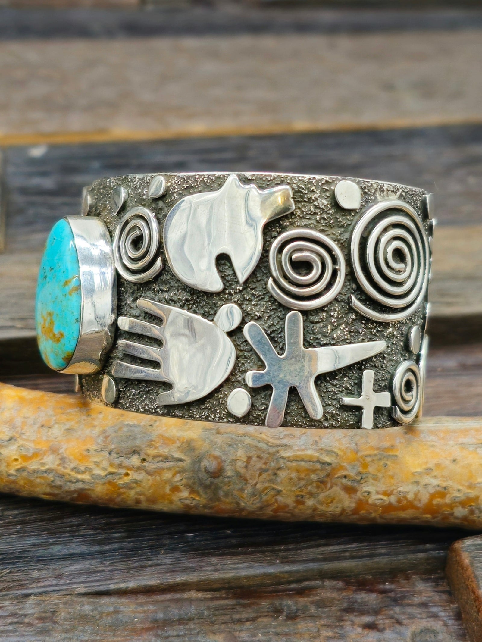 Alex Sanchez Sterling Silver & Turquoise Wide Cuff Bracelet