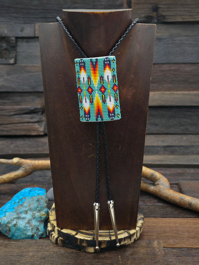 Beaded Bolo Tie by Ervin Jackson - Feathers Design