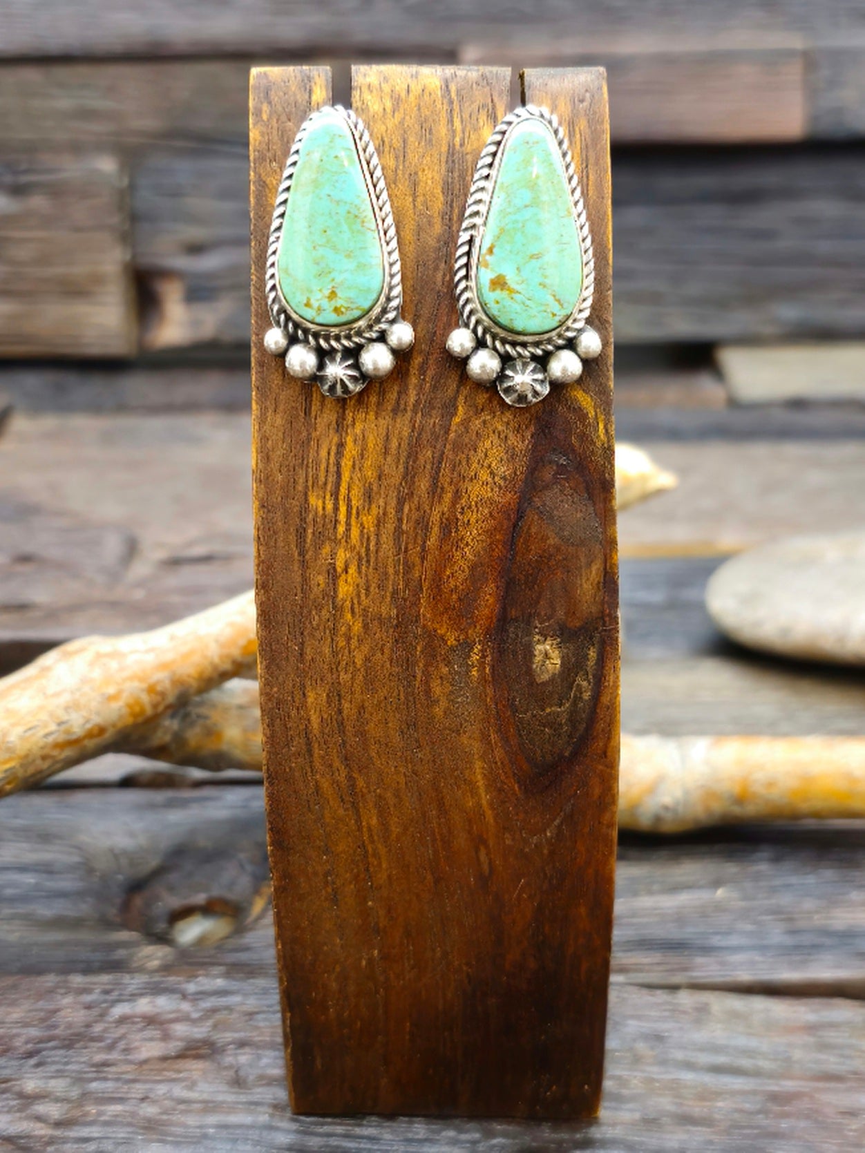 Green Kingman Turquoise Post Earrings by LaRose Ganadanegro