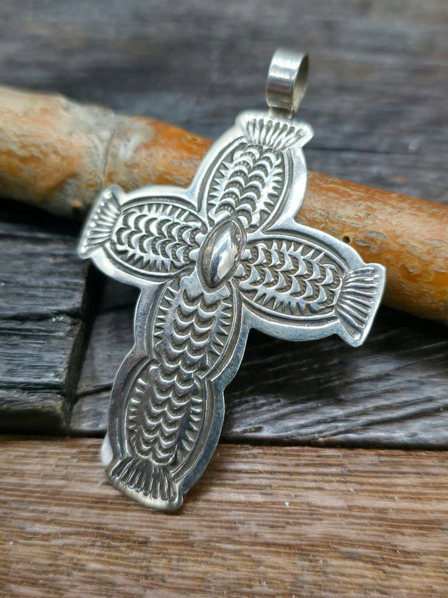 Stamped Sterling Silver Cross Pendant by Arnold Blackgoat