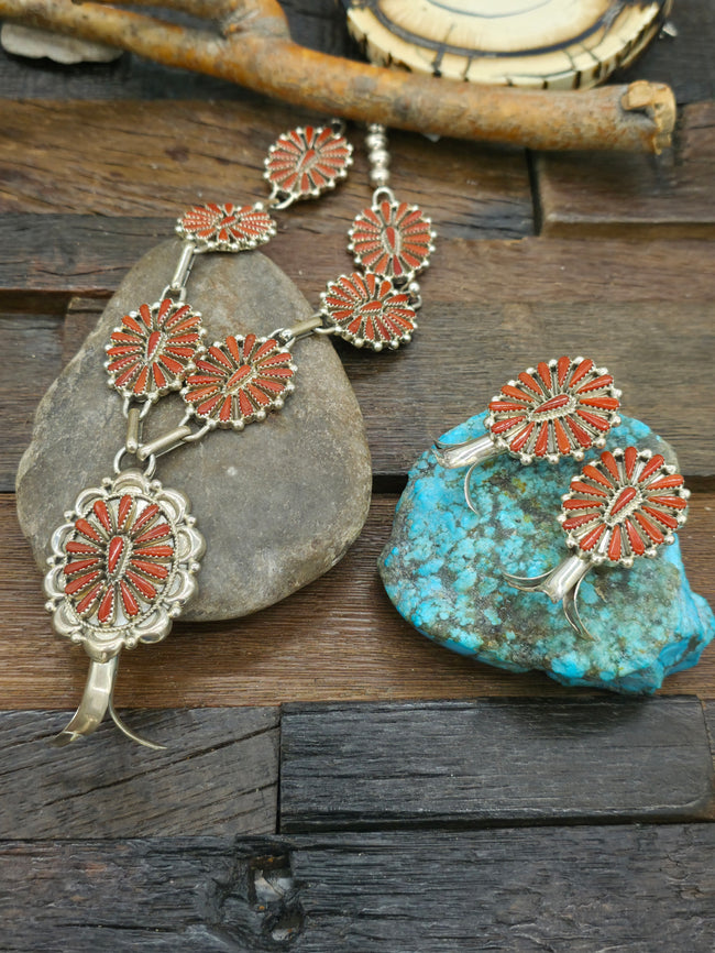 Sterling Silver Coral Needlepoint Necklace and Earring Set by Kyle Wilson - 26 in.