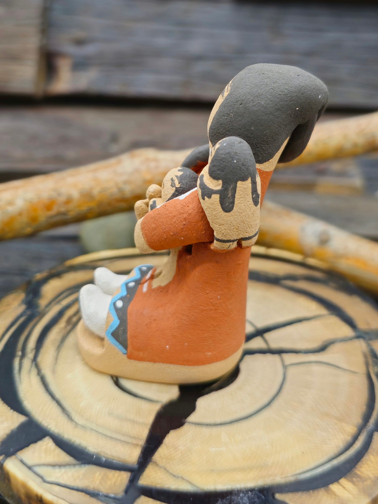 Jemez Storyteller Figurine with Two Children by Angie Loretto - 2 1/2" by 1 1/2" by 1 1/2"