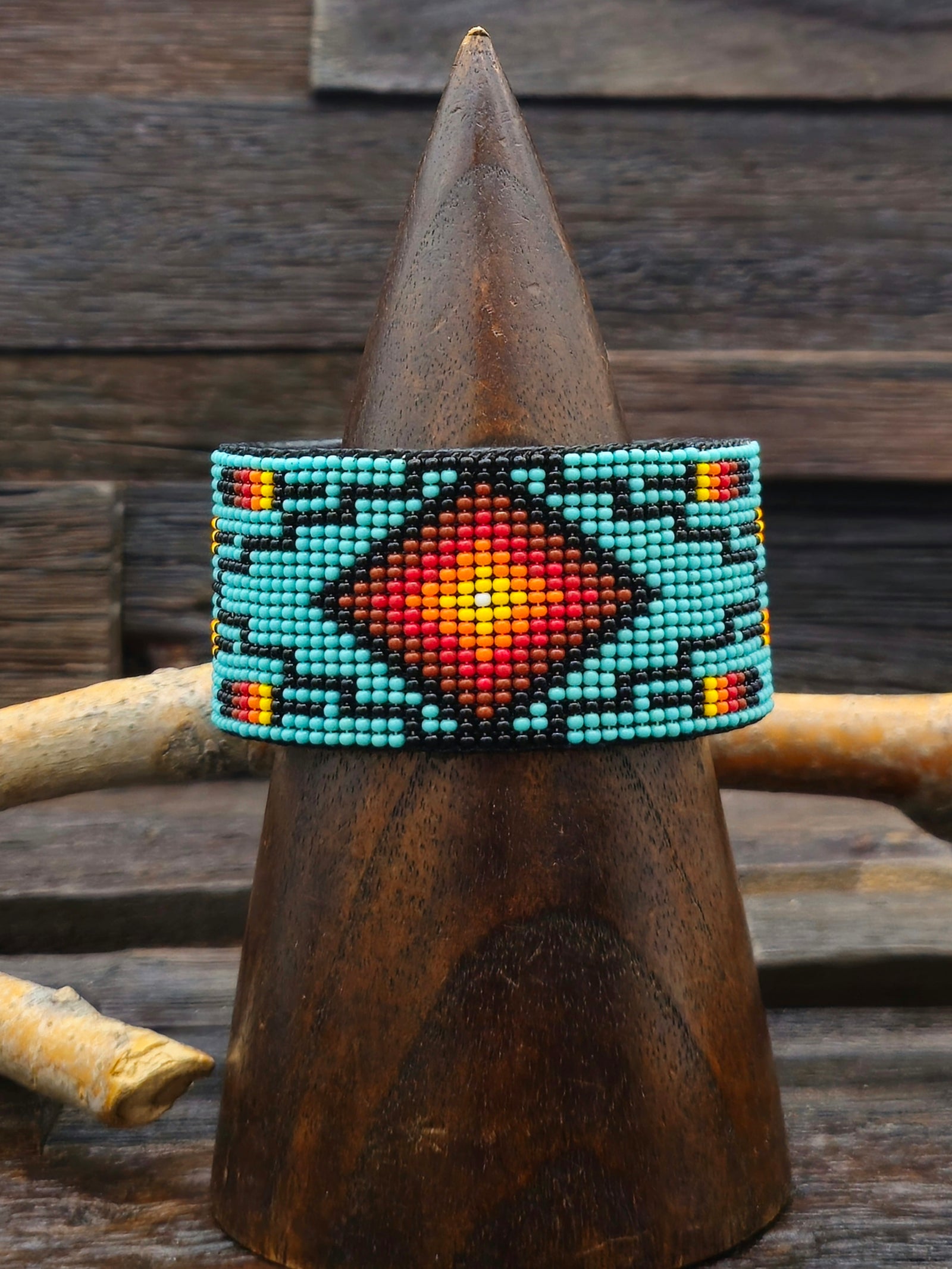 Green and Orange Beaded Bracelet by Virgil Whitman - 7 in