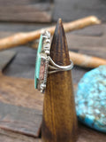 Large Campitos Turquoise Sterling Silver Santa Fe Cross Statement Ring by Richard Jim - Size 9