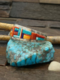 Multistone Sterling Silver Cobblestone Inlay Cuff by David Tune - 6 1/2 in. w/gap