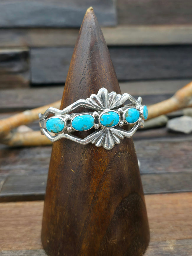 Five Stone Turquoise Sterling Silver Bracelet by Evelyn Platero - 6 1/2 in