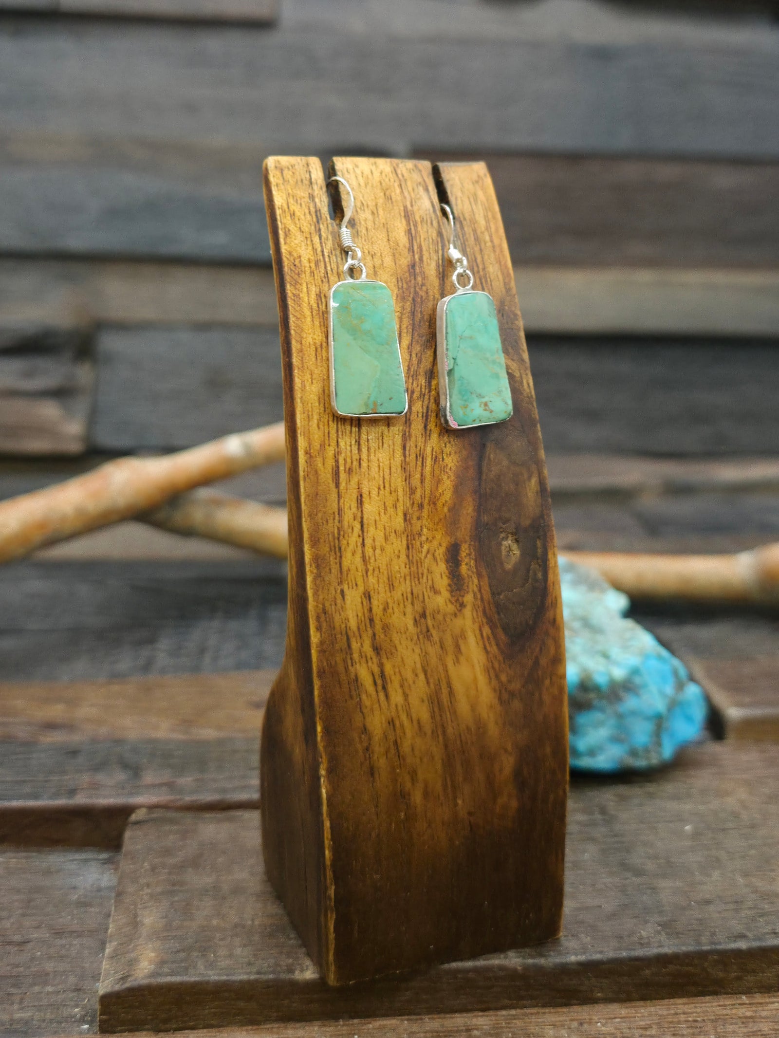 Sterling Silver Green Turquoise Mini Slab Earrings by Veronica Tortalita