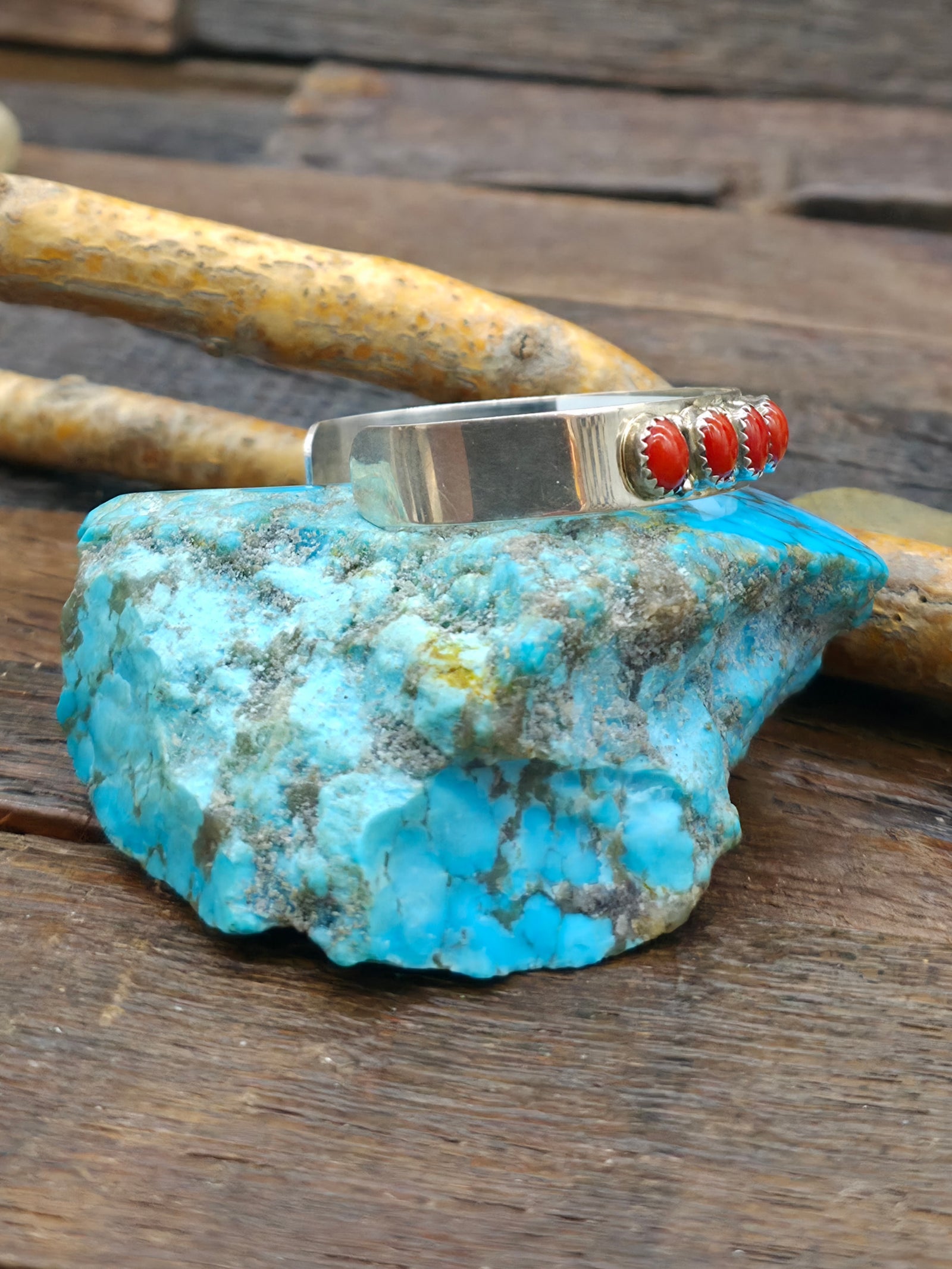 High Shine Sterling Silver Coral Row Cuff Bracelet - 6 1/4 in. with Gap