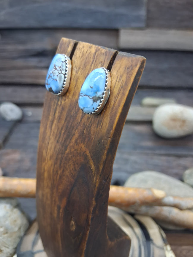 Golden Hills Sterling Silver Teardrop Post Earrings by Dorothy Yazzie