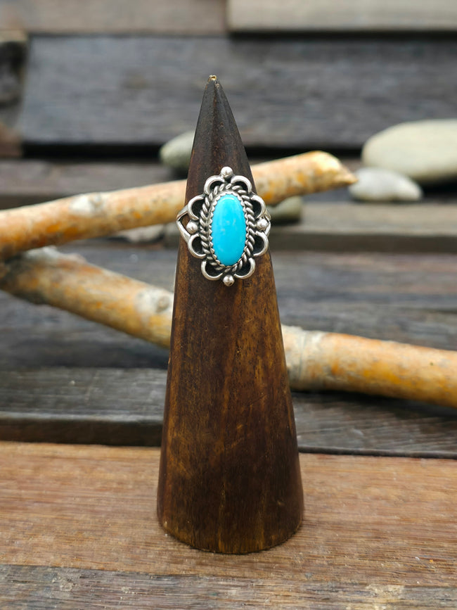 Blue Turquoise Sterling Silver Ring by Priscilla Smith - Size 7