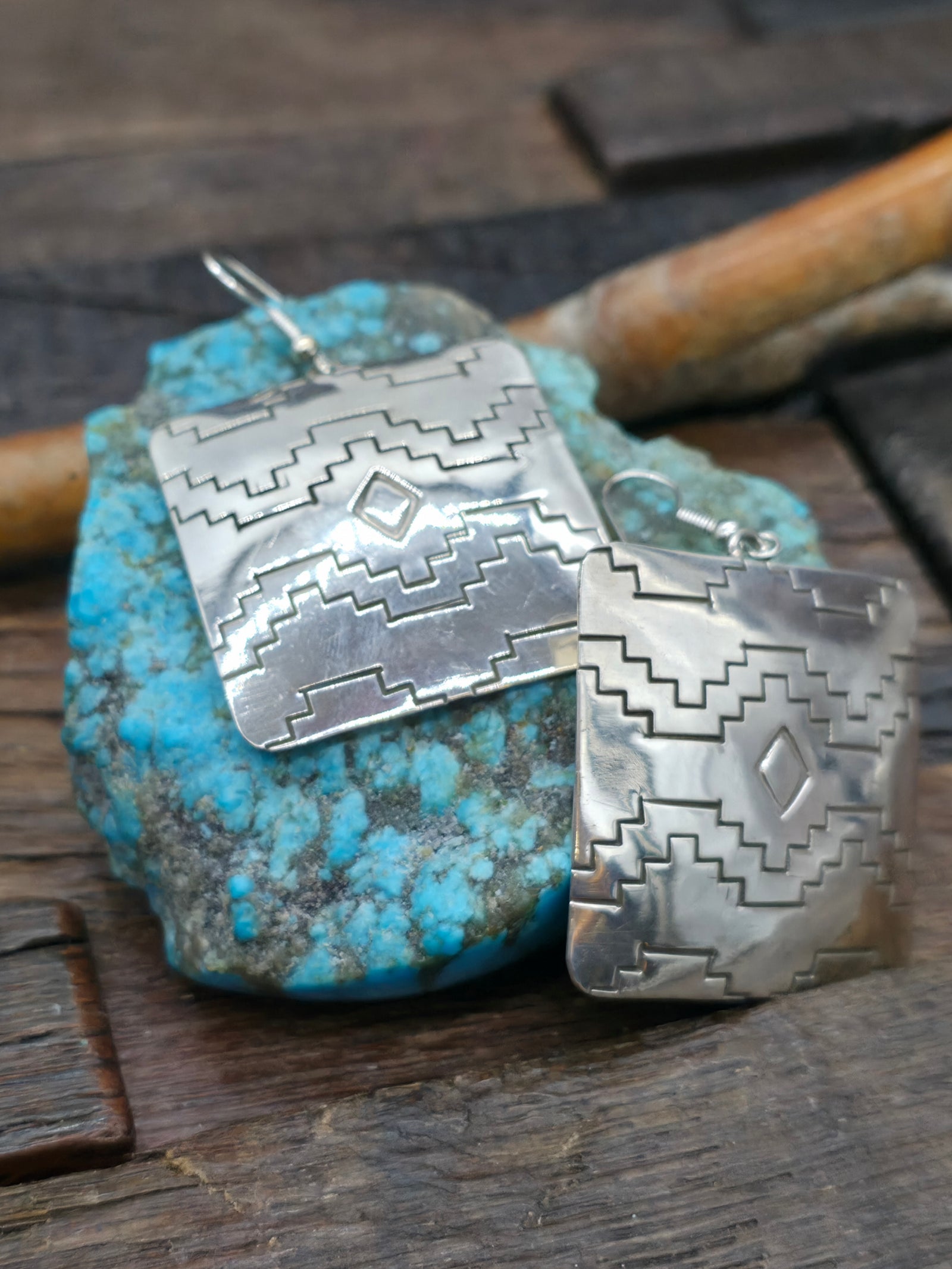 Stamped Sterling Silver Earrings Blanket Design by Shamenika Nelson