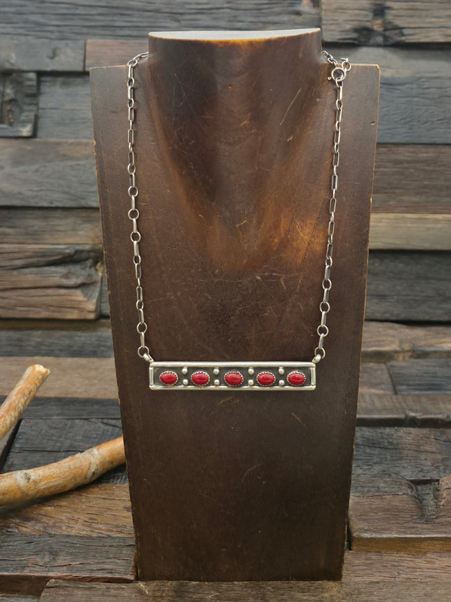 Coral Sterling Silver Bar Necklace by Paul Largo - 24 in.