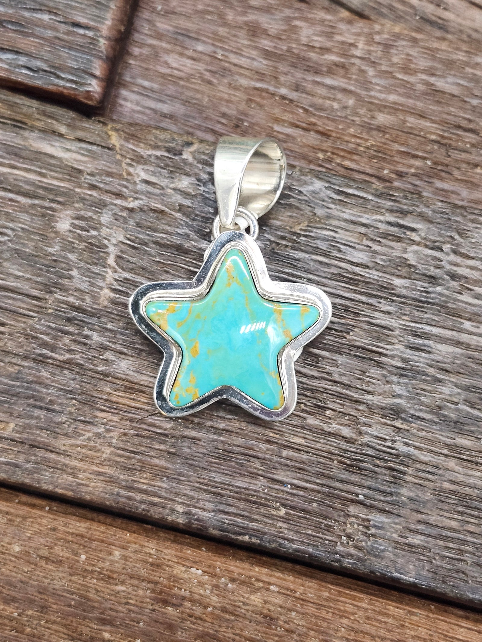 Sterling Silver Turquoise Star Pendant by R. Grace - 1 3/4 in. by 1 in.