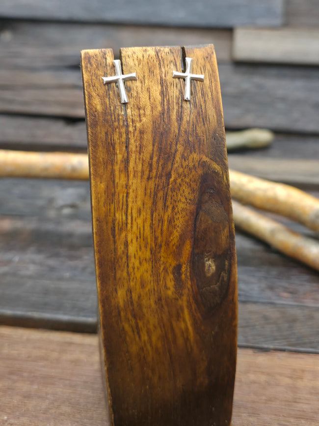Mini Sterling Silver Cross Post Earrings - 1/2 in.