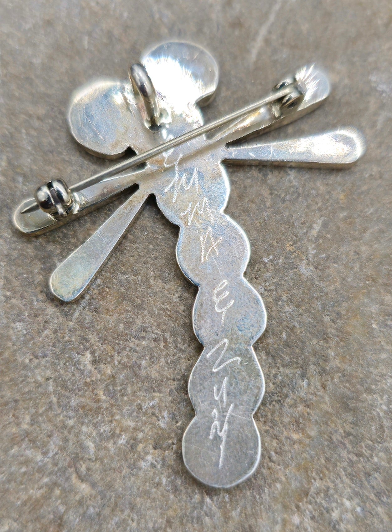 Turquoise and Jet Inlay Dragonfly Pin/Pendant by Emma E.