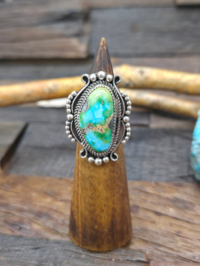 Sterling Silver Sonoran Turquoise Ring by Rosella Paxson - Size 8 1/2