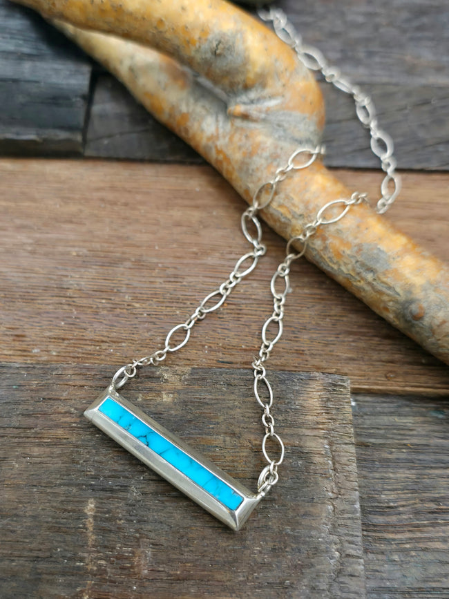 1 3/4 In. Turquoise Bar Necklace on 18 in. Chain by J. Natachu