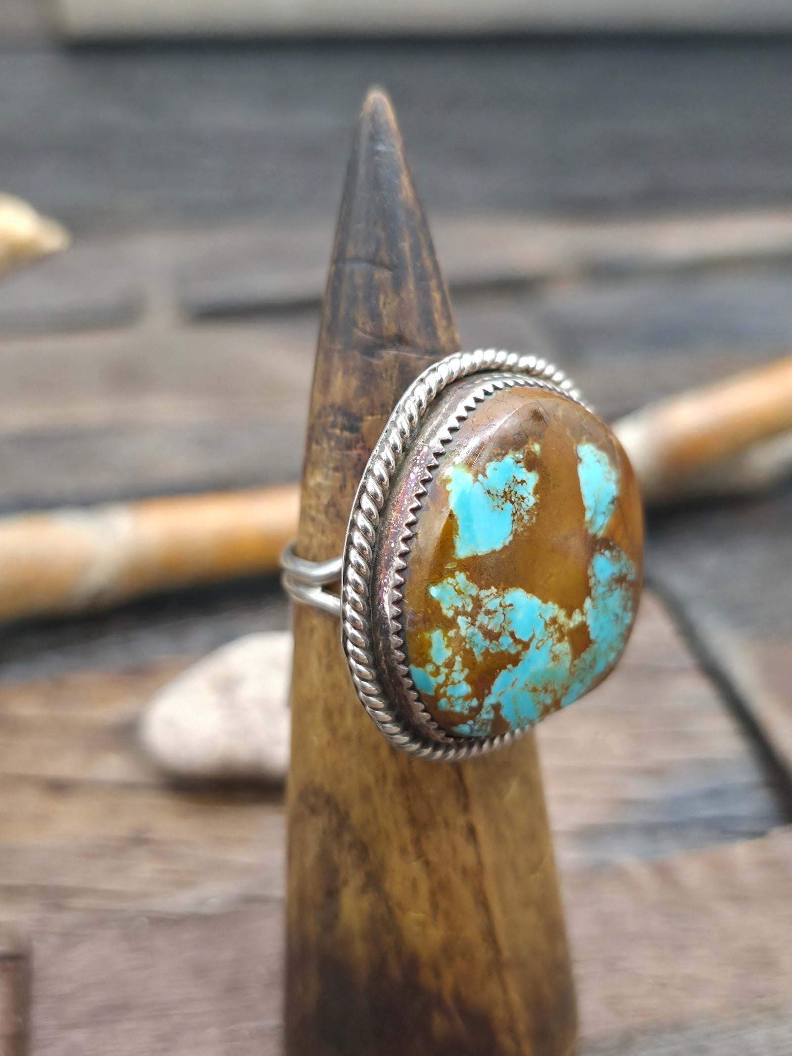 Sterling Silver Boulder Turquoise Ring by Benny Benally - Size 11