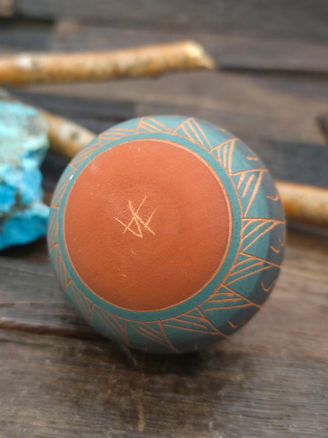 Navajo Etched Christmas Ornament Bauble by Viveca Tsosie - Red