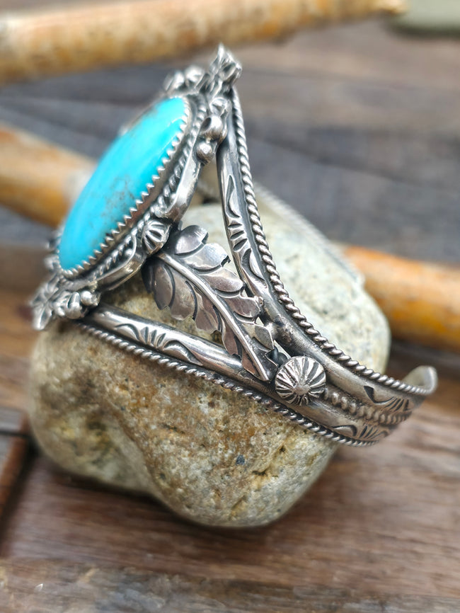 Turquoise and Sterling Silver Butterflies Cuff by Brenda Jimenez - 6 1/4 in. with gap.