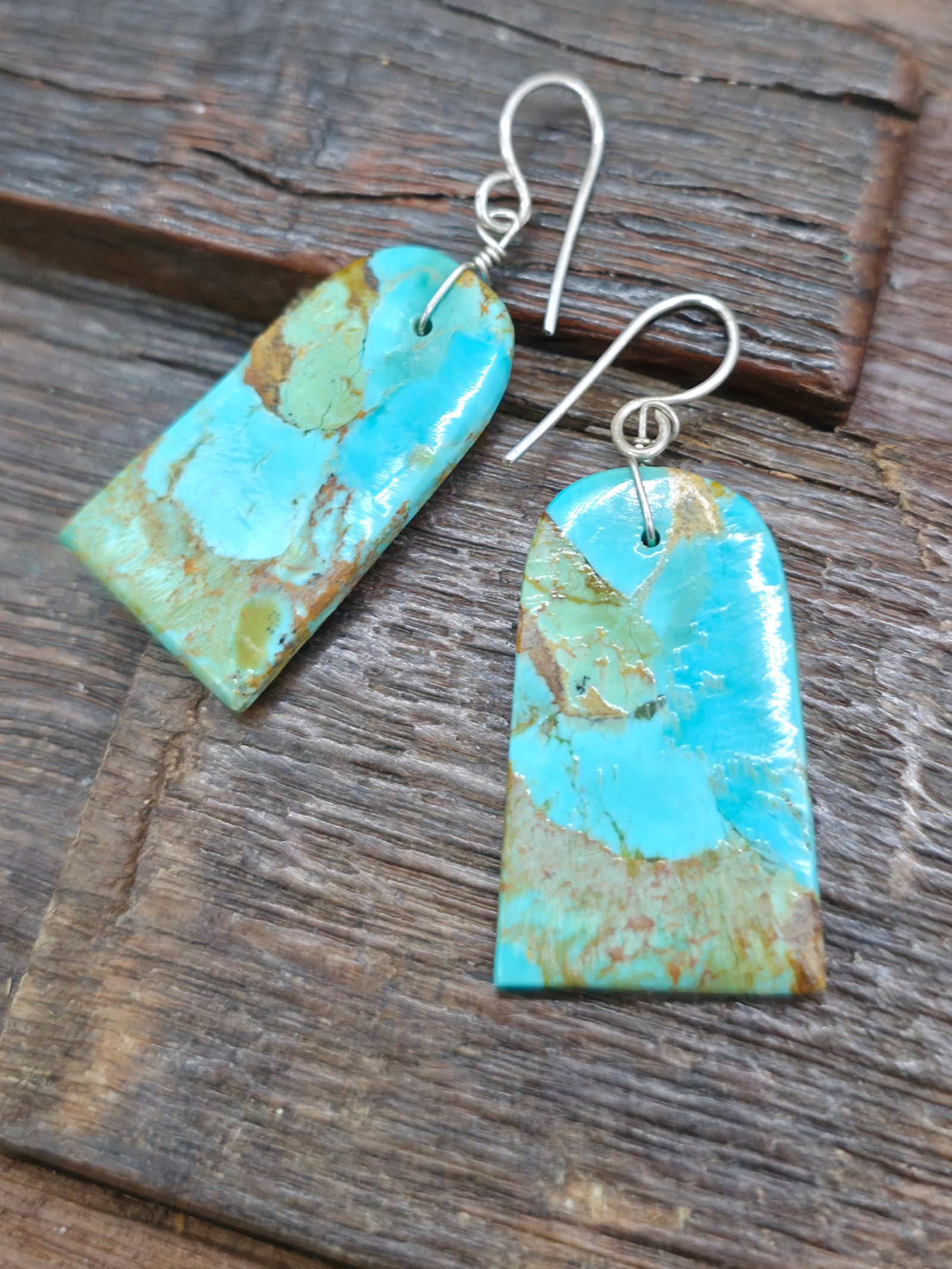 Turquoise Slab Earrings by Marcella Castillo - 2 in. by 3/4 in.