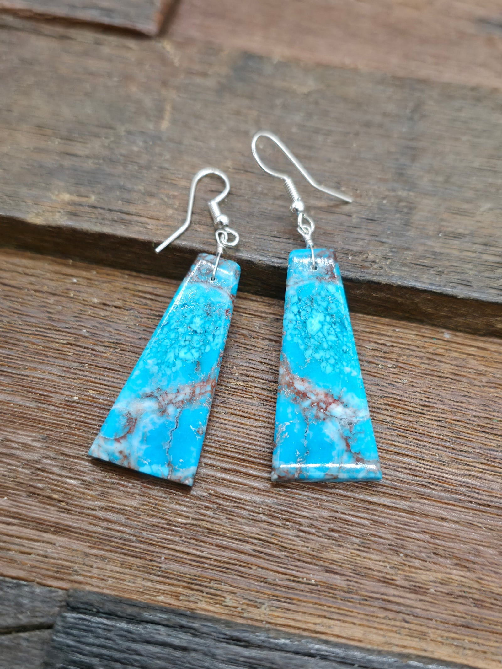 Blue Turquoise Slab Earrings by Jameson Pete - 2 1/4 in. by 3/4 in.