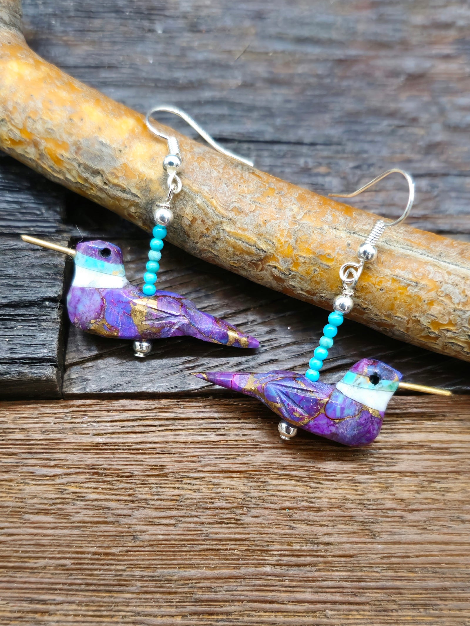 Purple hummingbird Earrings by Matt Mitchell