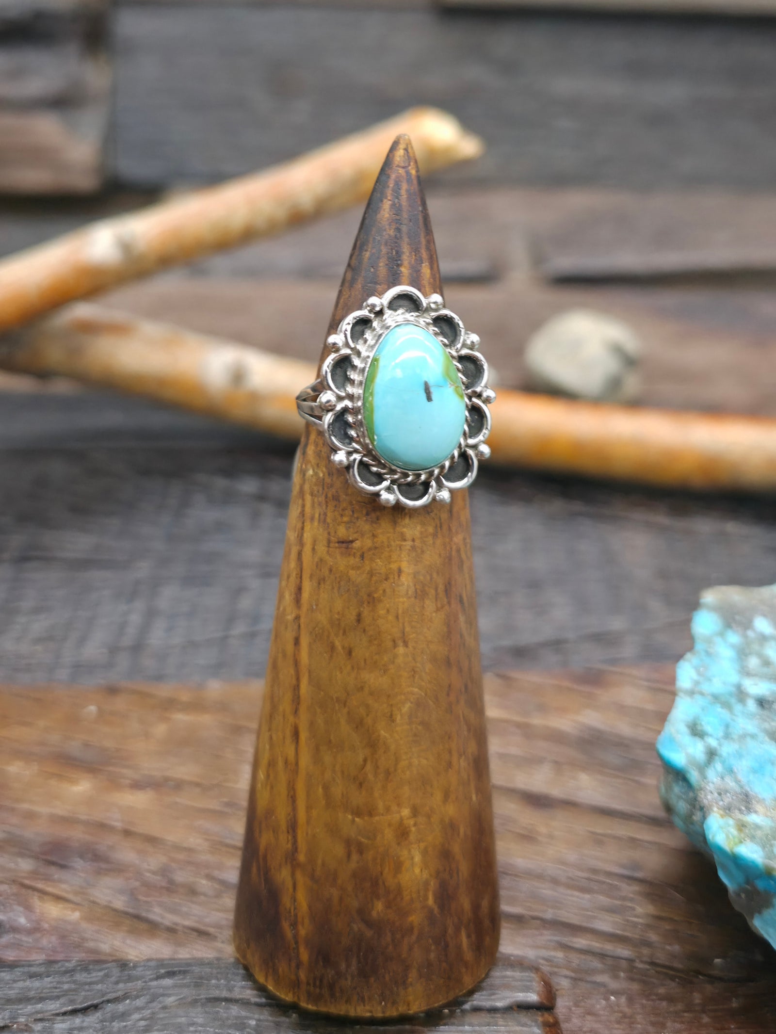 Sterling Silver Sonoran Turquoise Ring by Renee Yazzie - Size 7