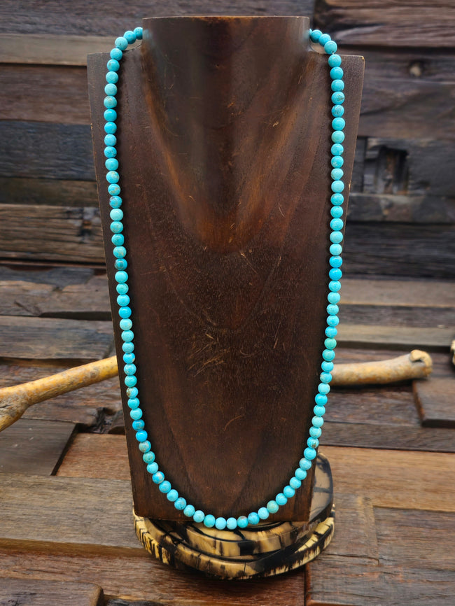 Blue Turquoise Spherical Bead Necklace - 25 in