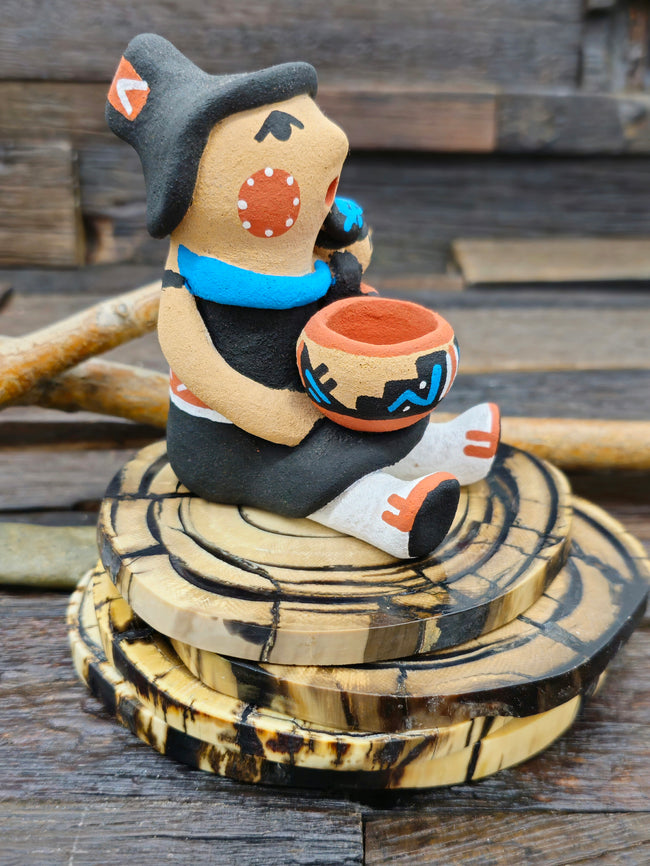 Jemez Storyteller Figurine with Girl, Bowl, and Watermelon by Tim Tosa - 4" by 2" by 3"