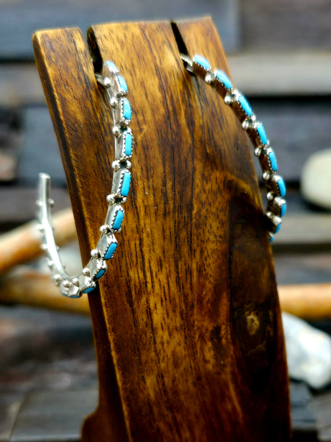 Sterling Silver Turquoise Needlepoint Hoop Earrings