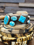 Sterling Silver Seven stone Kingman Turquoise Contemporary Cuff by Albert Jake - 6 1/2 in.