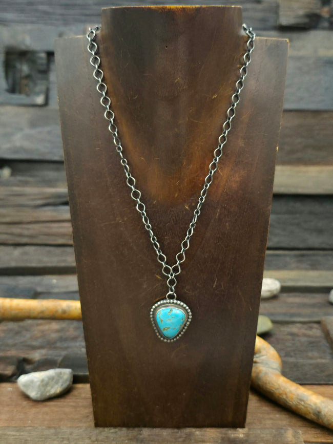 Oxidized Sterling Silver Choker with Turquoise Pendant - 16 in.