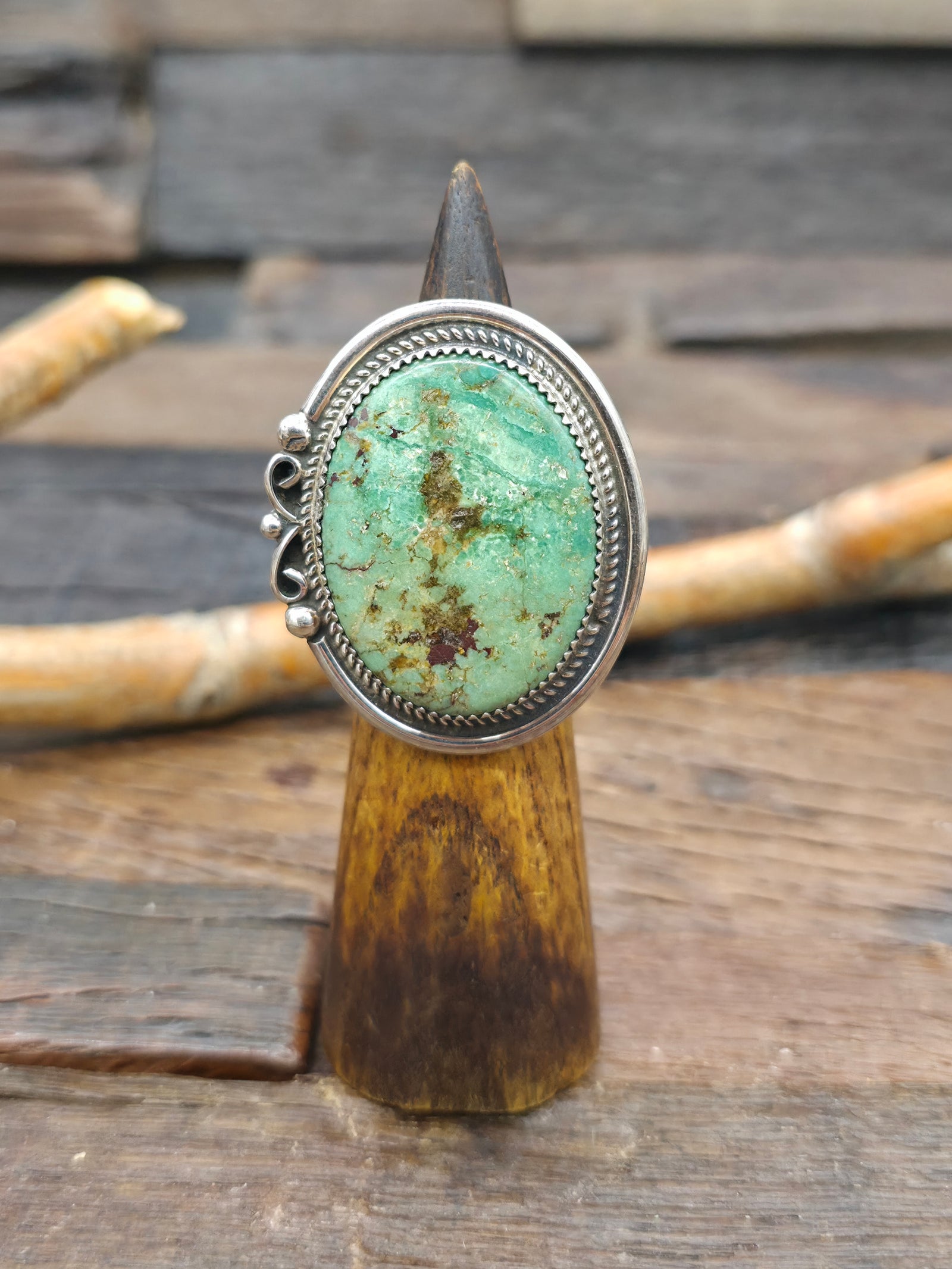 Sterling Silver Turquoise Statement Ring by Leslie Nez - Size 10