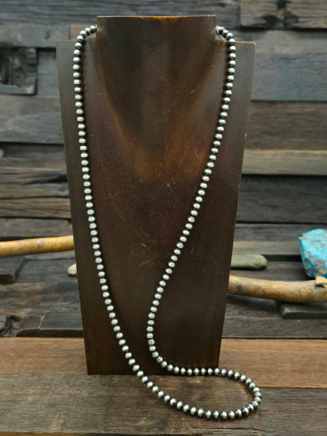 Oxidized Sterling Silver Bead Necklace - 5 mm 30 in.