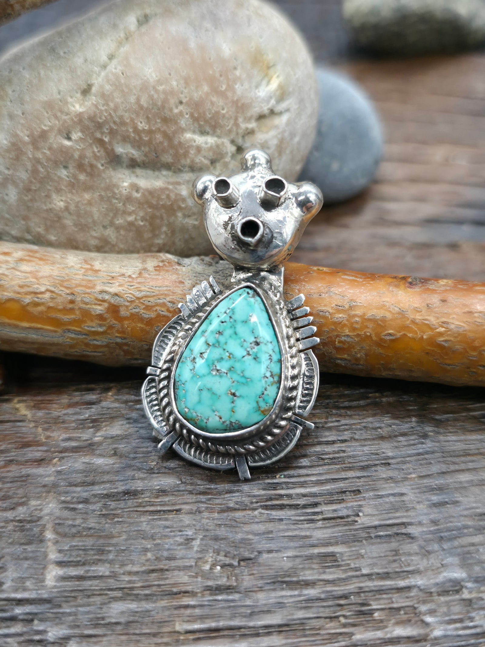 Sterling Silver Turquoise Mudhead Pendant by Bennie Ration - 1 1/2 in. by 1 in.