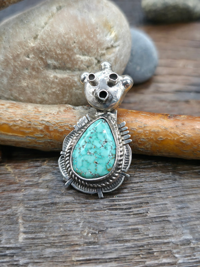 Sterling Silver Turquoise Mudhead Pendant by Bennie Ration - 1 1/2 in. by 1 in.